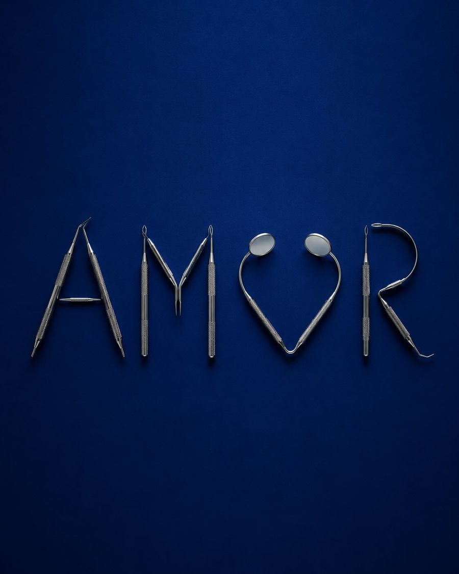 Instrumentos odontológicos formando a palavra amor